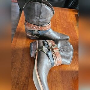 Durango Dark Brown Leather Boots with Strap Accents